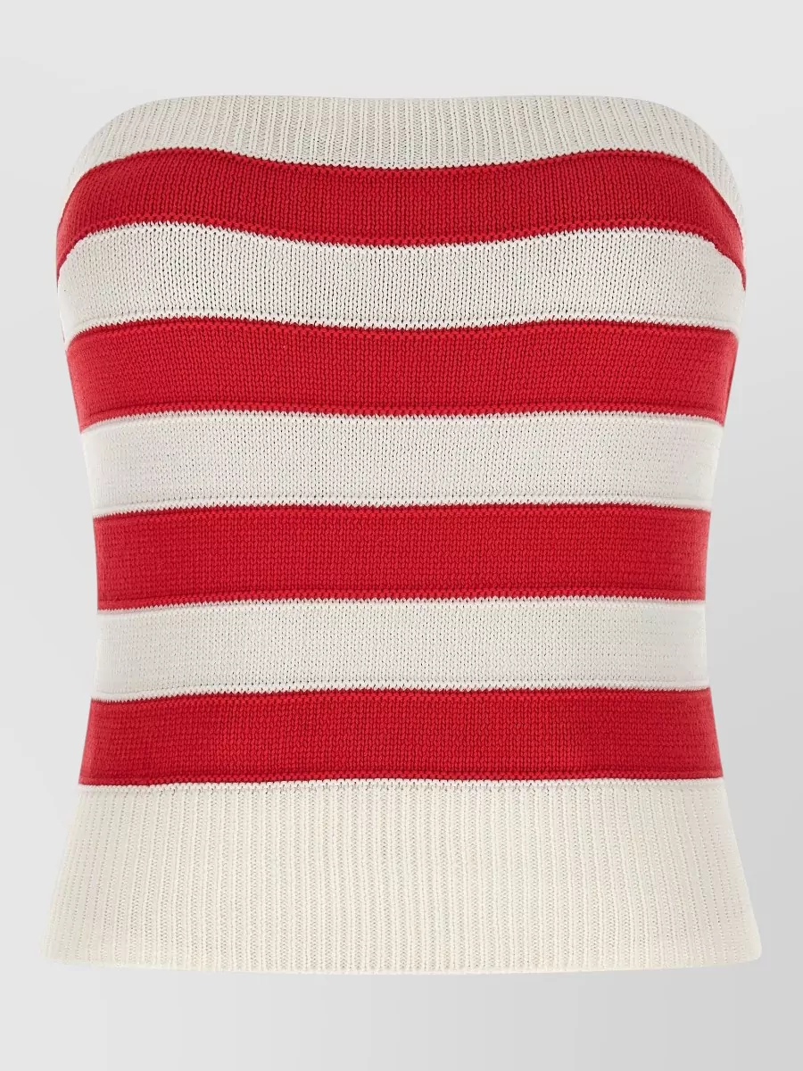 Ermanno Scervino Crochet Ribbed Strapless Top Striped Pattern In Red
