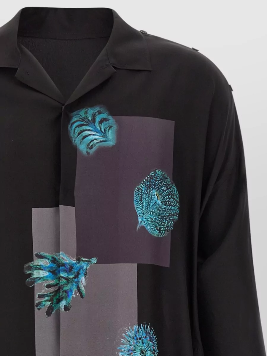 Yohji Yamamoto Silk Printed 3/4-Sleeve Cutout Shirt