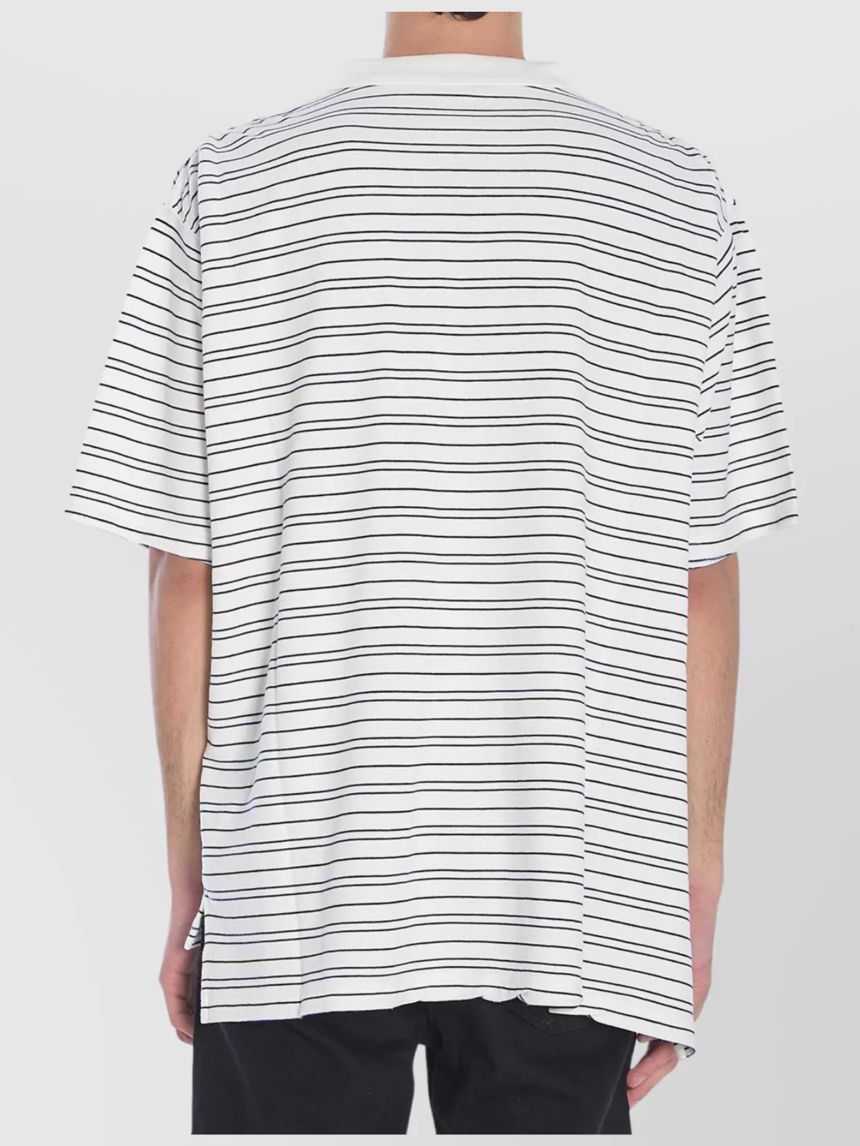 Balenciaga White Polo Shirt With Logo Embroidery On The Front And All-over Striped Motif In Cotton M In Multi