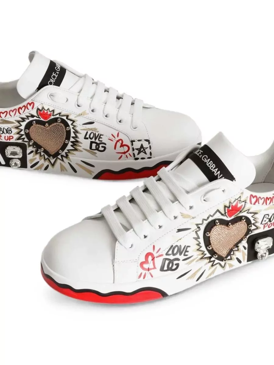 Dolce&Gabbana Crystal Embellished Calf Leather Low Top Sneakers