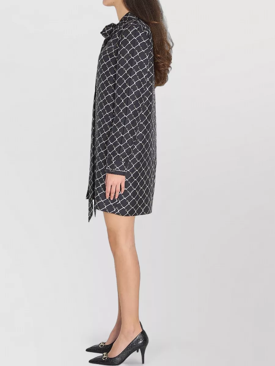 Gucci Silk Twill Mini Dress Bow Neckline