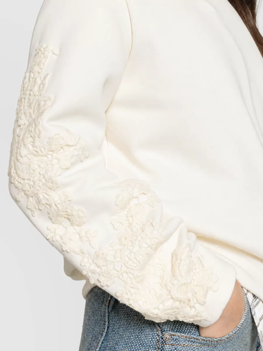 Ermanno Scervino Lace-Embroidered Long-Sleeve Sweatshirt