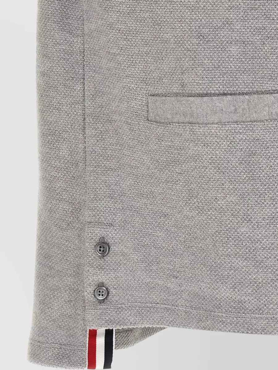 Thom Browne V Neck Cardigan Striped Sleeve Buttons Pockets