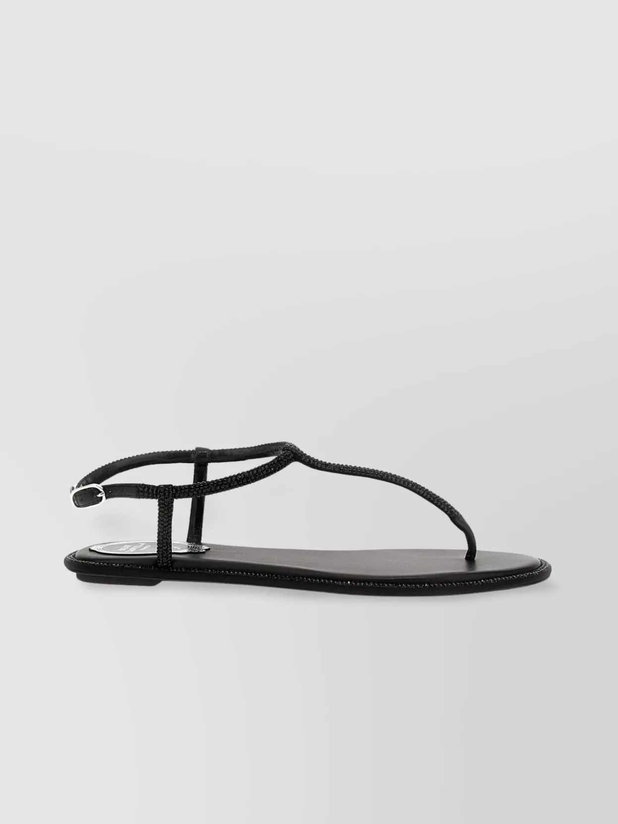 René Caovilla Beaded Strap Flat Sole Open Toe Thong Sandals In Black
