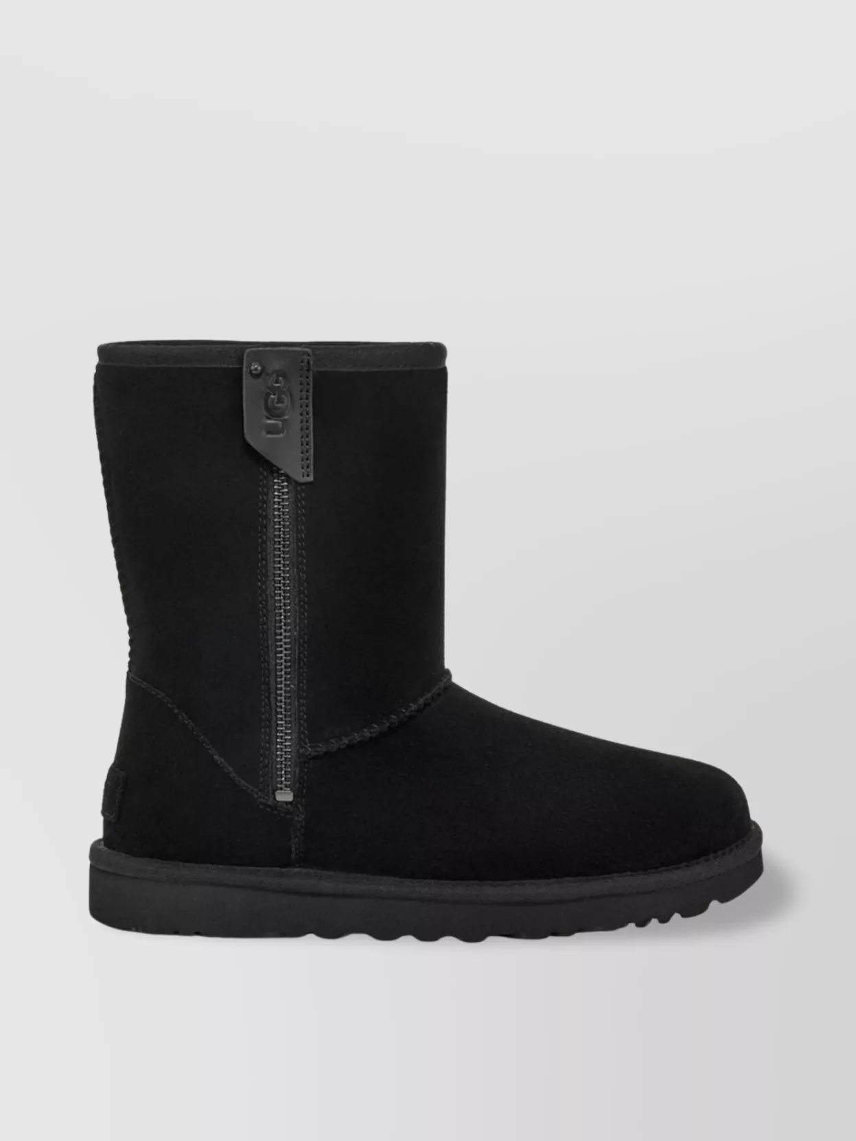 Ugg Short Zipper Round Toe Ribbed Sole Boots
