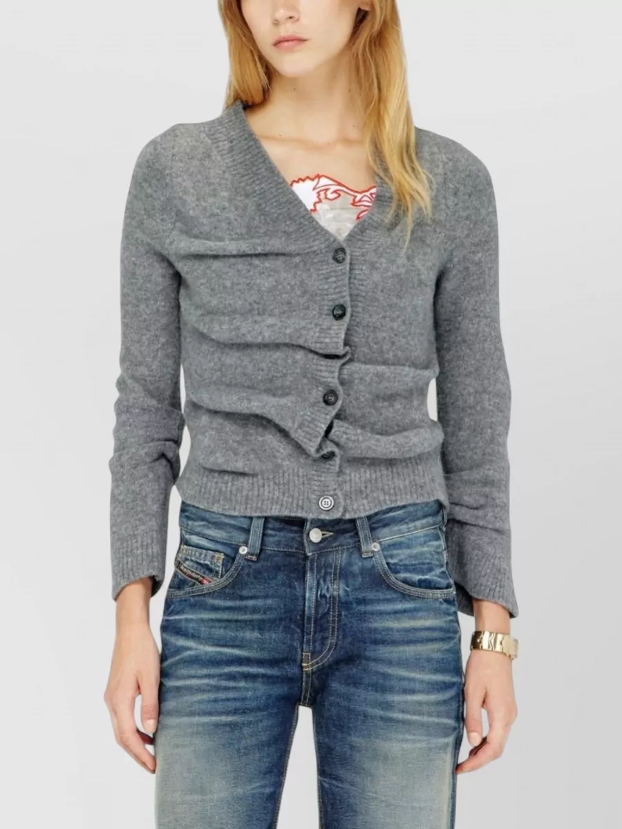 Diesel Wool Blend Asymmetric Draped Cropped Cardigan