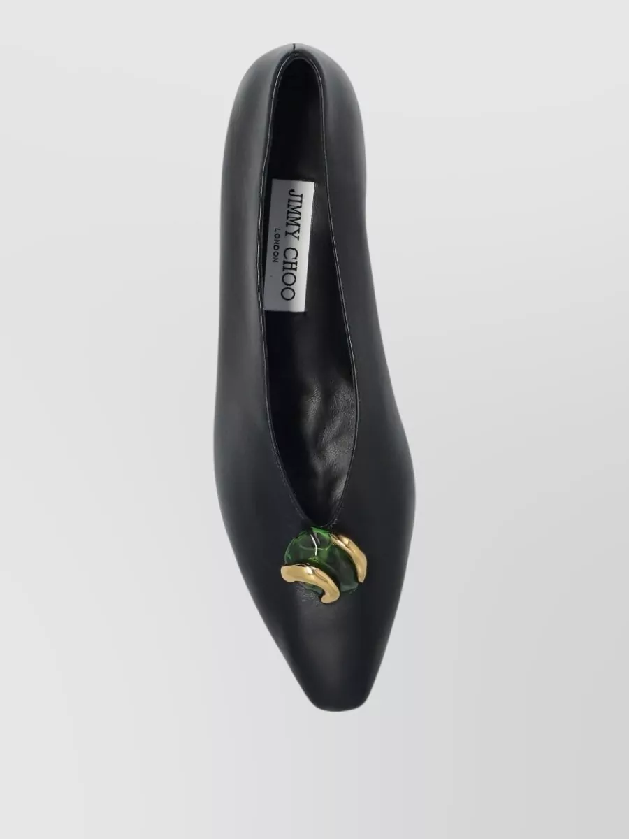 Jimmy Choo Leather Crystal-Embellished Pointed-Toe Ballet Flats