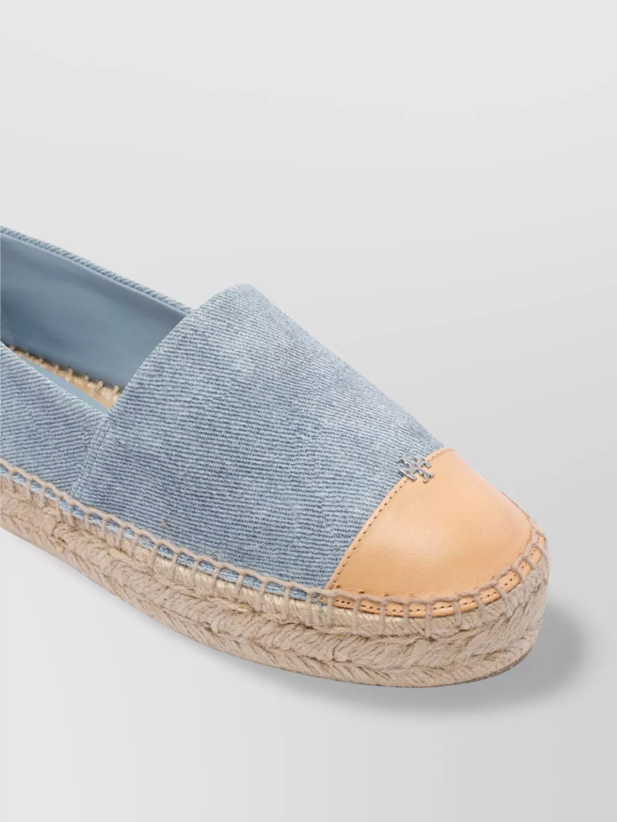 Tory Burch Denim Cork Wedge Espadrilles Cap Toe