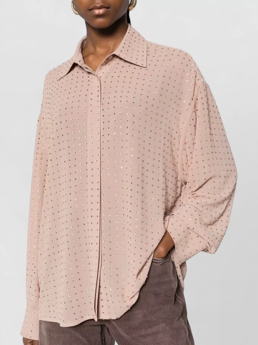 Pinko Collared Nylon Silk Top Dropped Shoulders