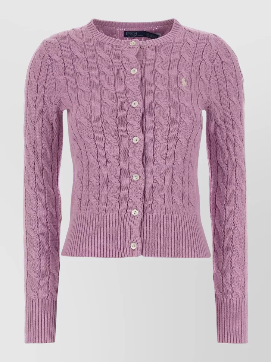 Polo Ralph Lauren Long Sleeve Cable Knit Cotton Cardigan In Purple