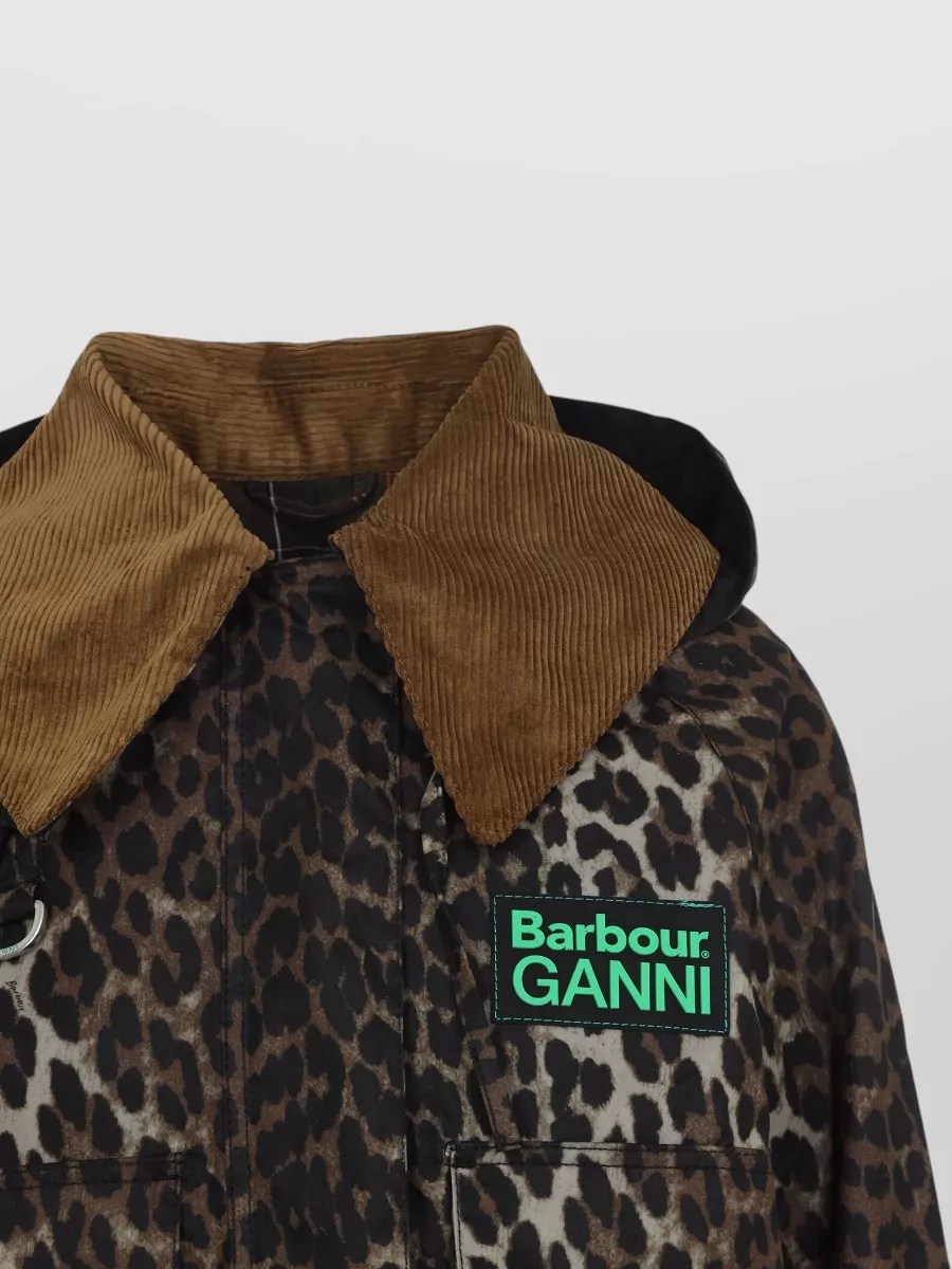 Barbour Ganni Waxed Cotton Hooded Leopard Jacket