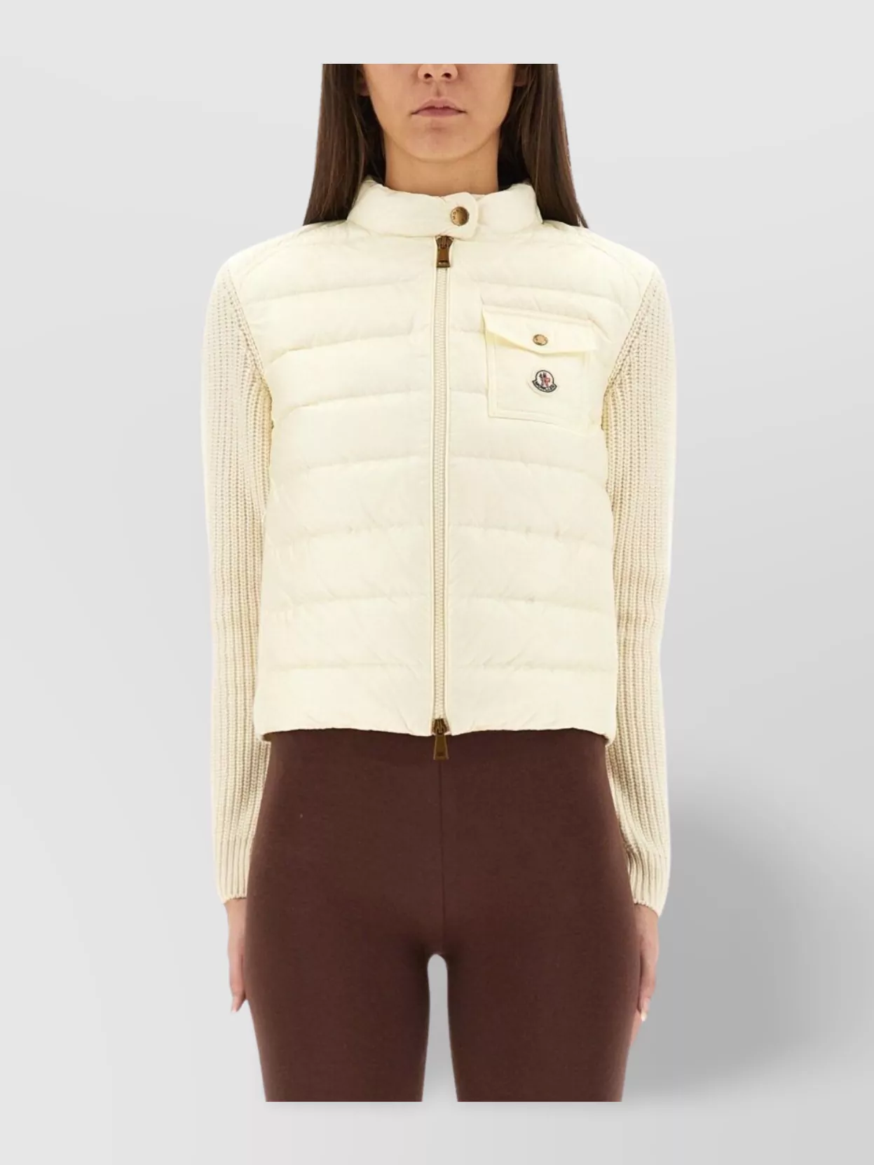 Moncler Quilted High Neck Cardigan Chest Pocket