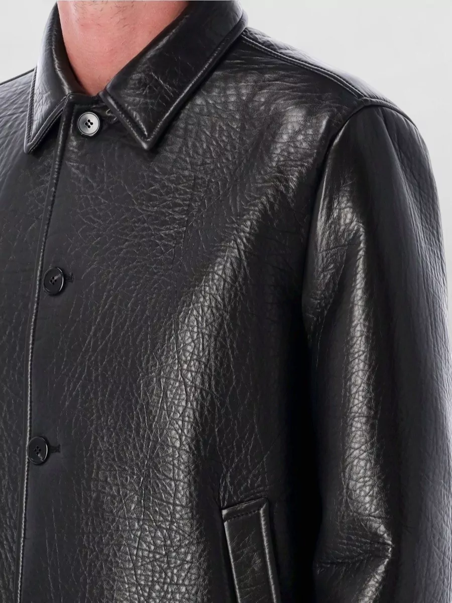 Prada Nappa Leather Jacket Shirt Collar Vents