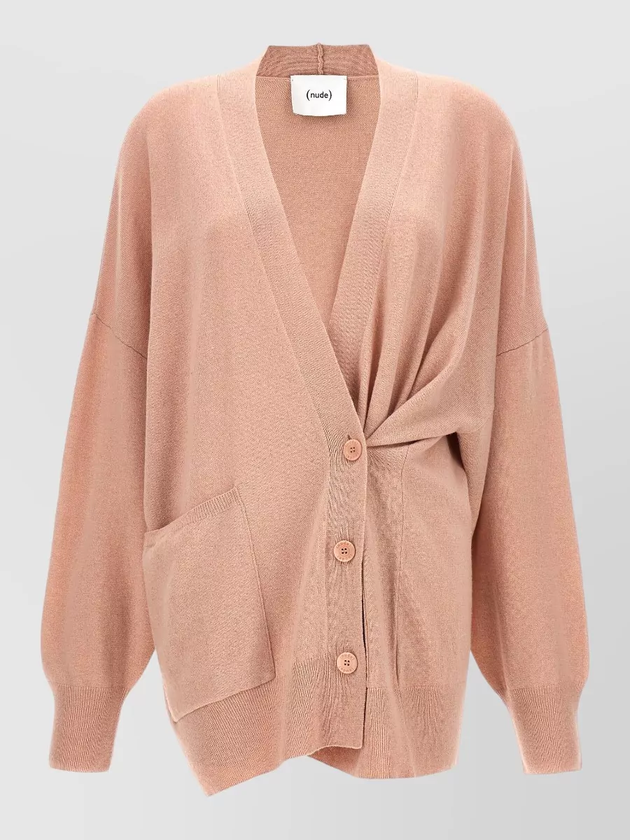 Nude Wool Oversized V-Neck Cardigan