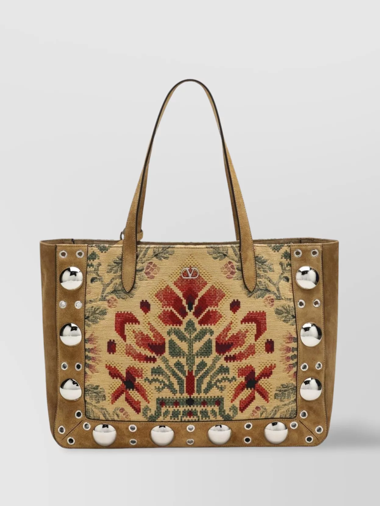 Valentino Medium Tote Bag Nellcote Jacquard Fabric In Neutral