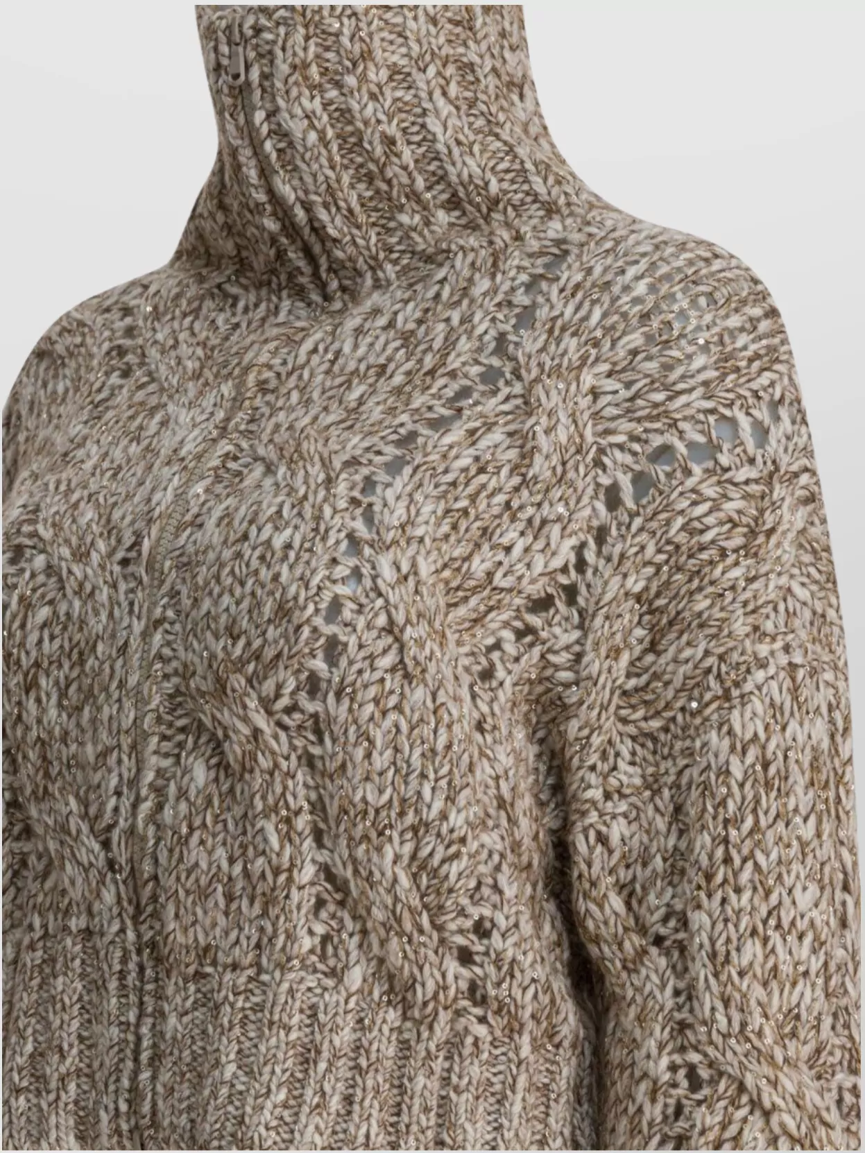 Brunello Cucinelli Cropped Cable Knit High Neck Sweater In Gold