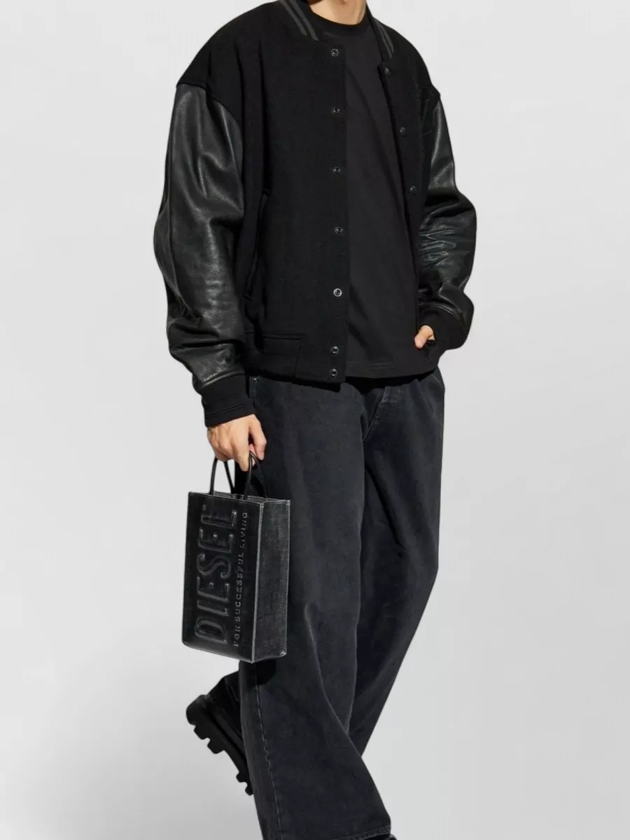 Diesel Jacket Leather Sleeves Side Pockets Ribbed Cuffs