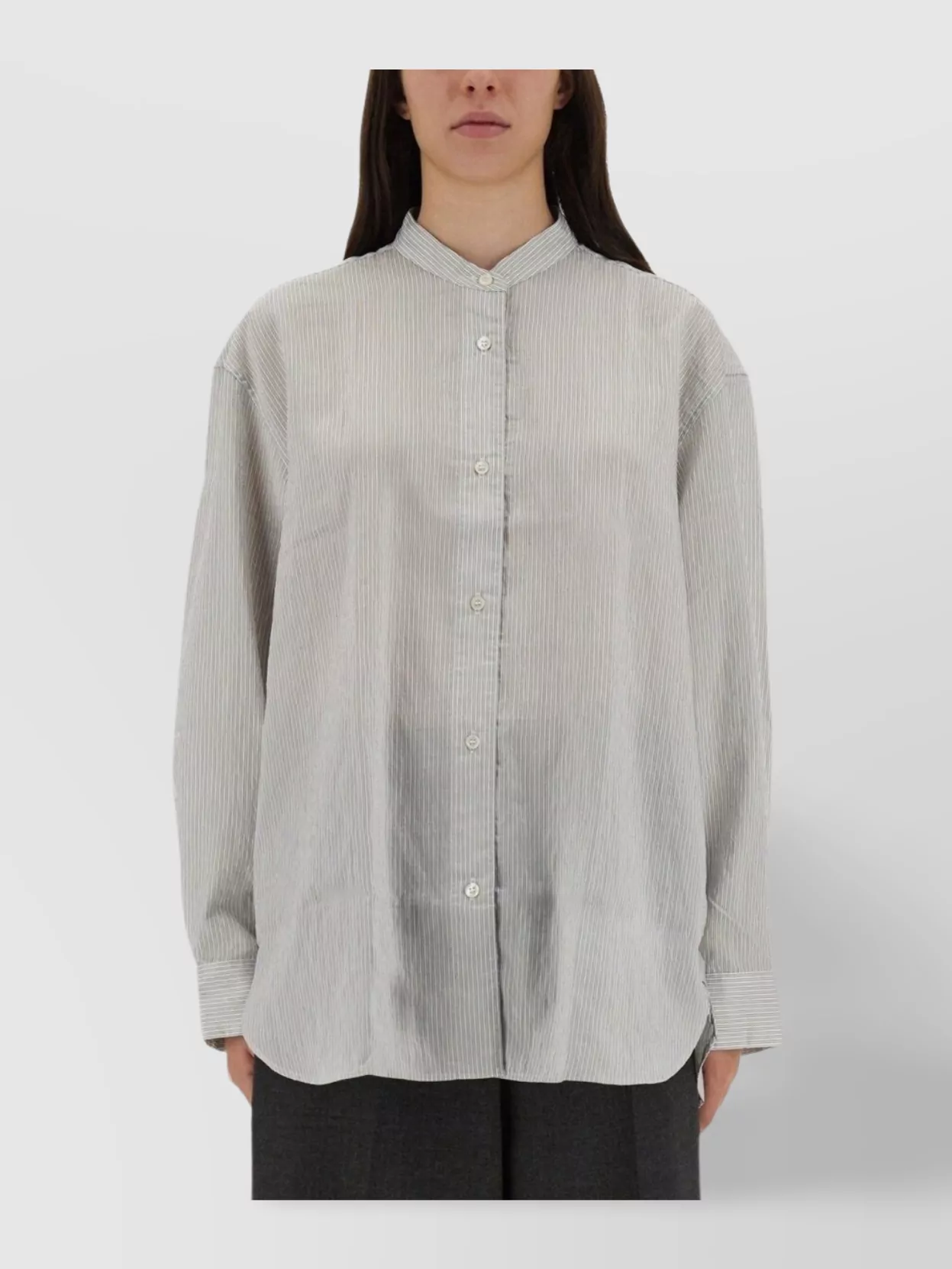 Studio Nicholson Striped Long Sleeve Top With Curved Hem