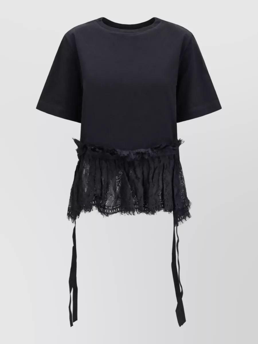 Alexander McQueen Cotton lace ruffle cutout t-shirt