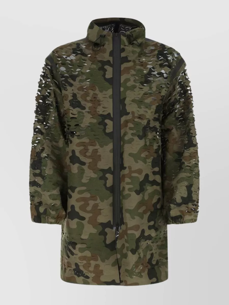Shop Dries Van Noten Camouflage Hooded Long Sleeve Jacket In Khaki