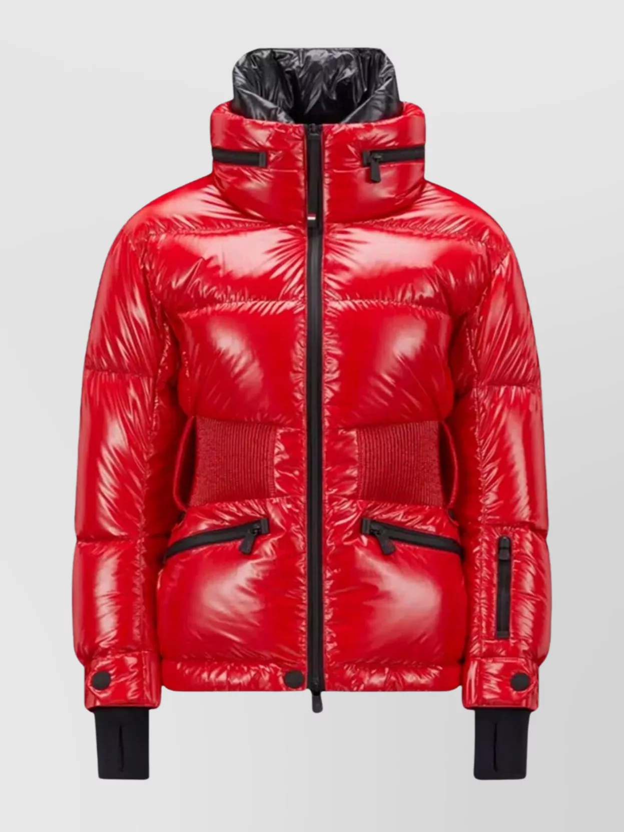Shop Moncler Short Down Jacket With Elastic Waistband And Shiny Finish In Red