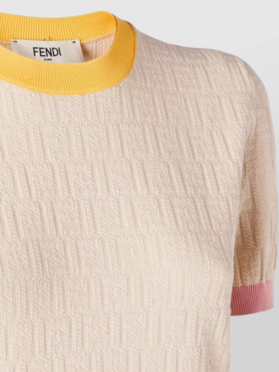 Fendi Textured Crew Neck Knit Top Short Sleeves