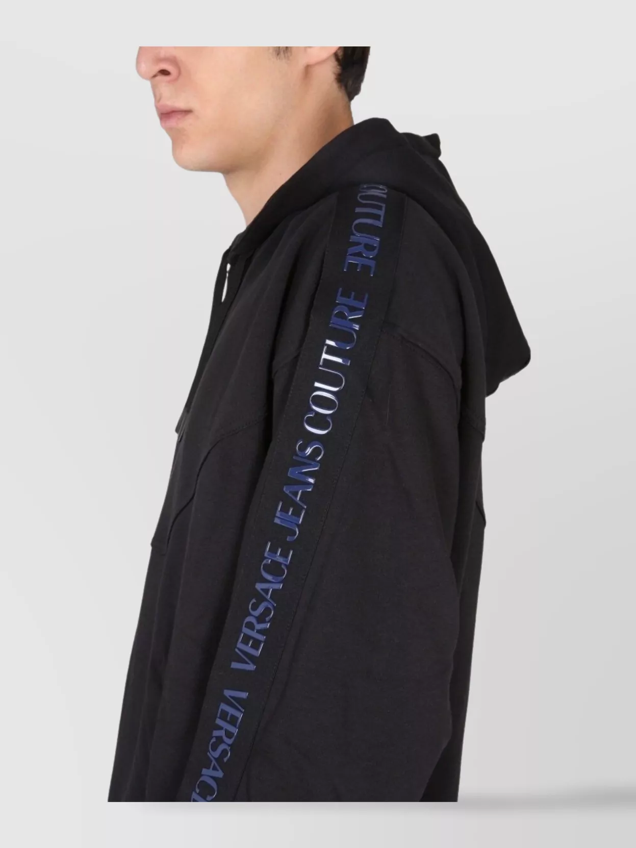 Shop Versace Jeans Couture Drawstring Hood Ribbed Cuffs Hem
