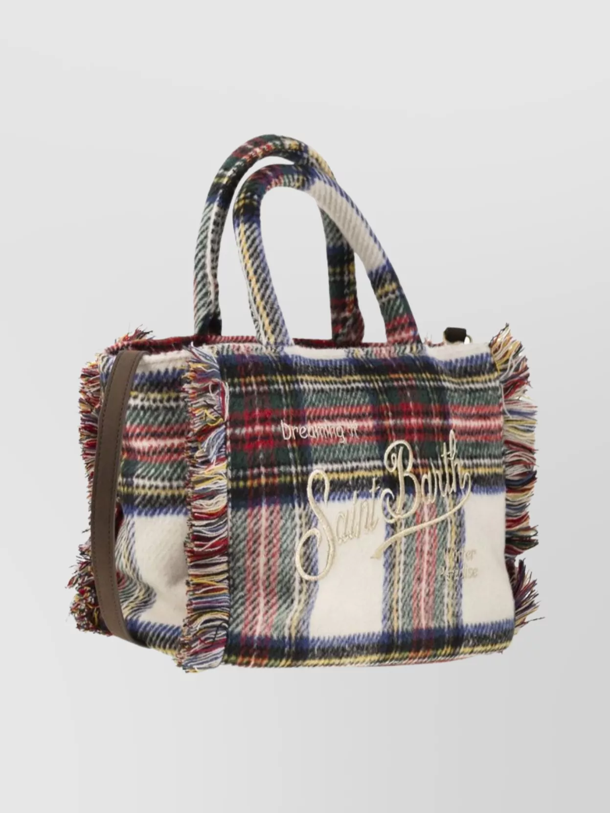 Mc2 Saint Barth Plaid Fringe Shoulder Bag With Dual Handles