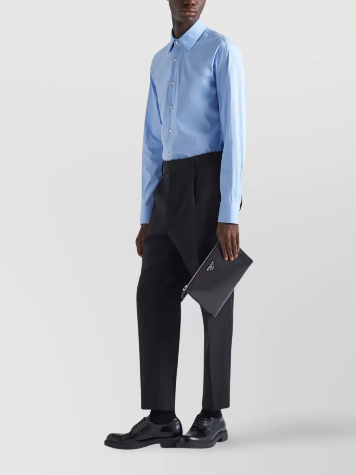 Prada Button-down Collar Poplin Shirt With Cuffed Sleeves In Blue