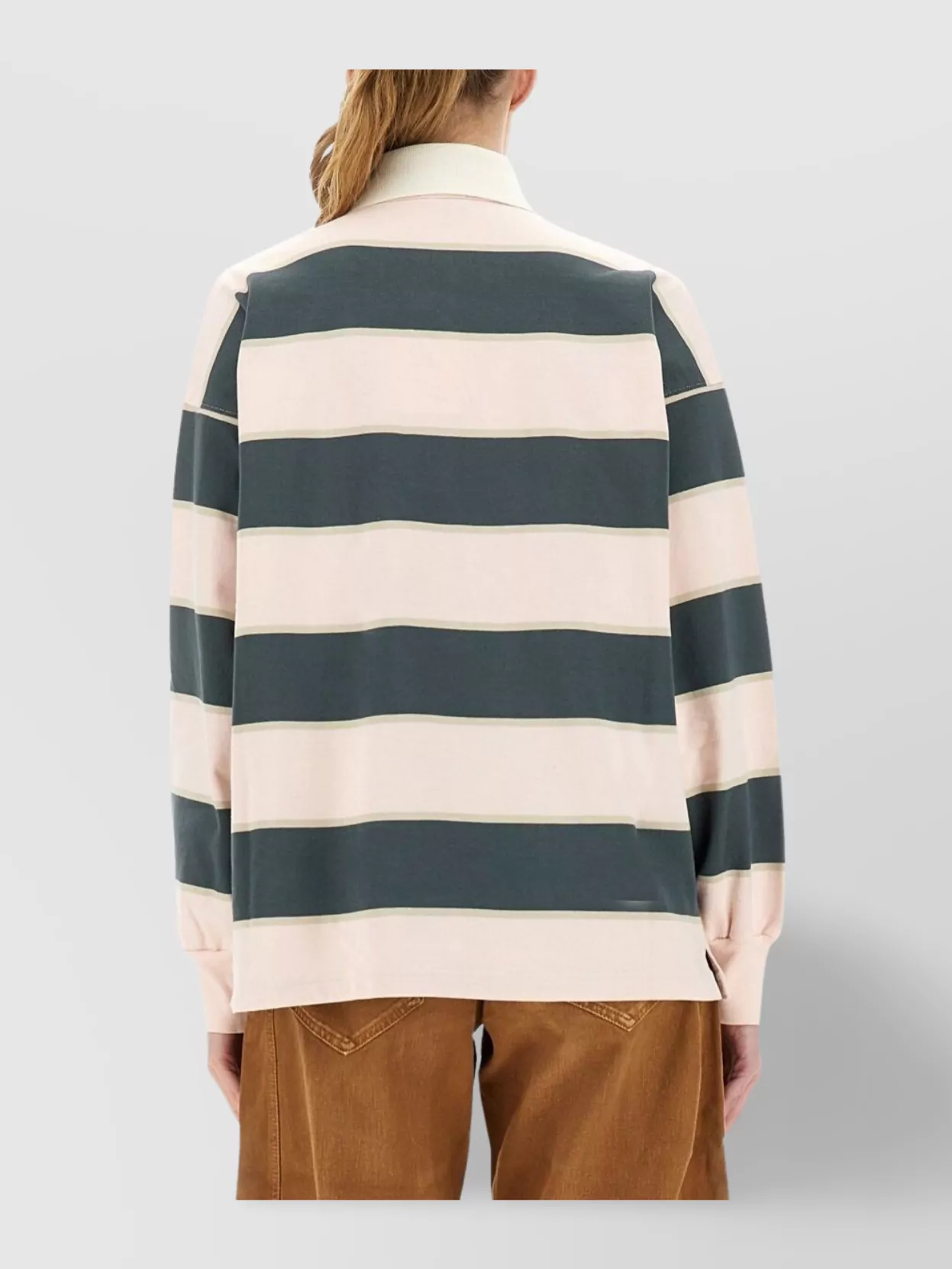 Autry Striped Long Sleeve Top With Ribbed Collar And Cuffs