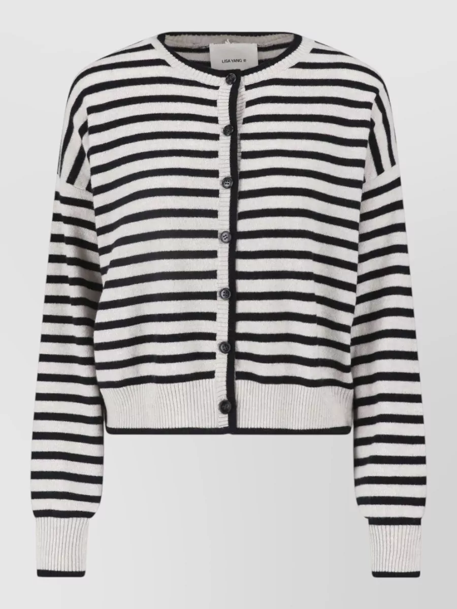 Lisa Yang cashmere striped crewneck cardigan