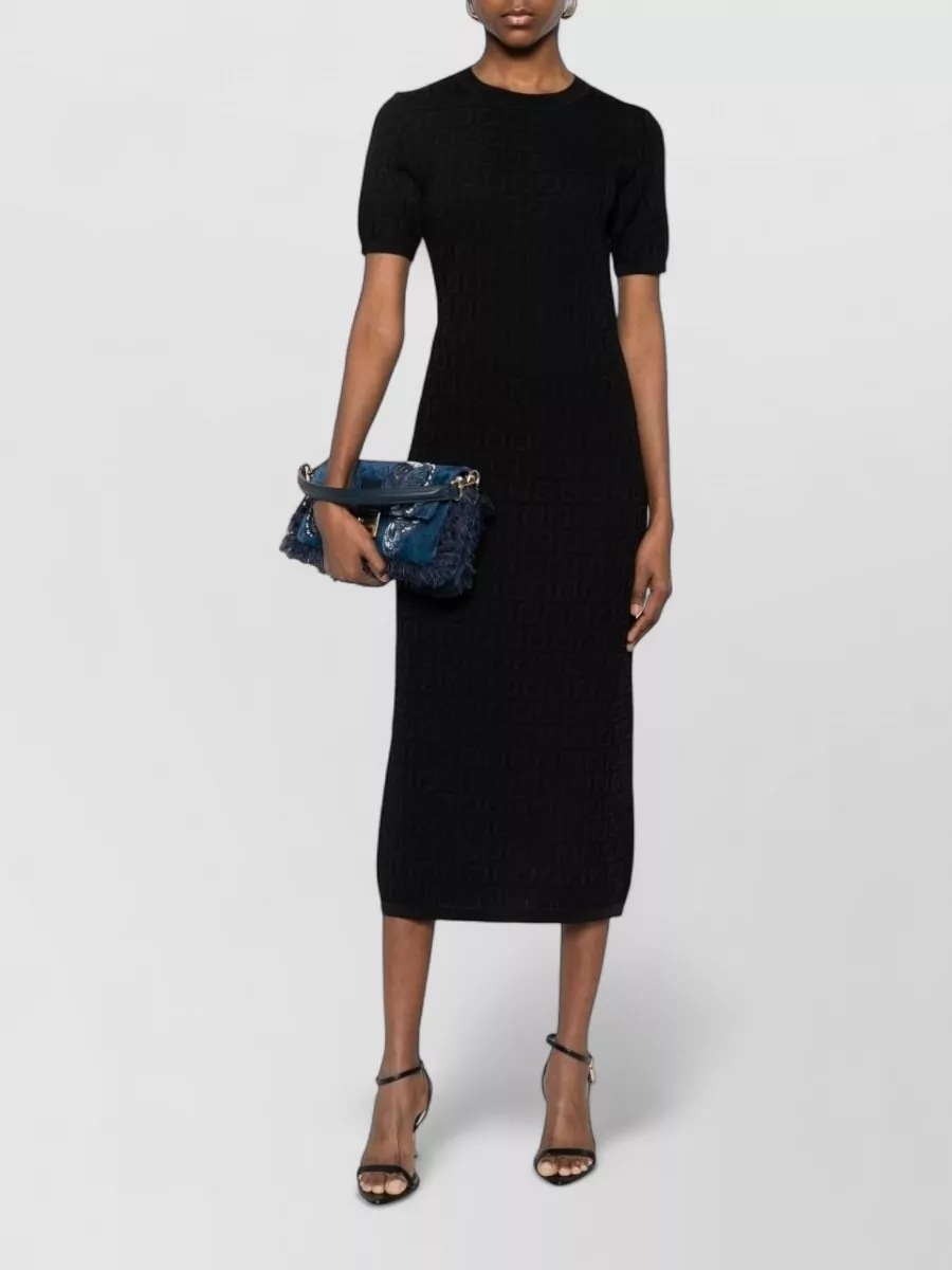 Fendi Ff Cotton Blend Midi Dress Crew Neck