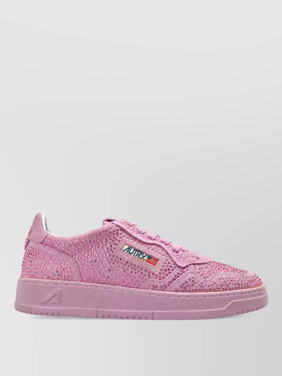 Autry crystal-embellished suede leather lace-up sneakers