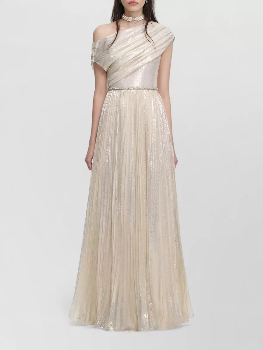 Self-Portrait Silk metallic draped asymmetric one-shoulder gown