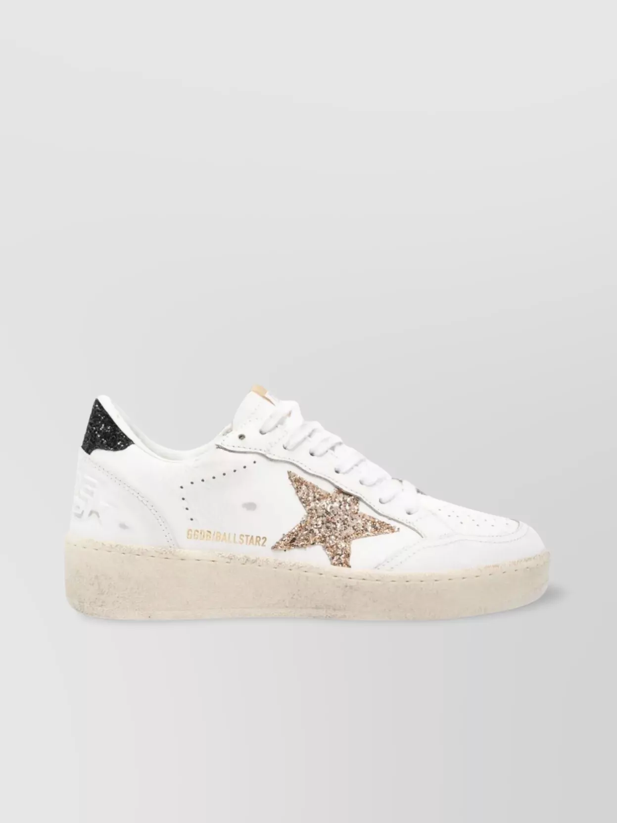 Golden Goose Ball Star 2 Sneakers With Gold Glitter Star And Black Glitter Heel Tab In White