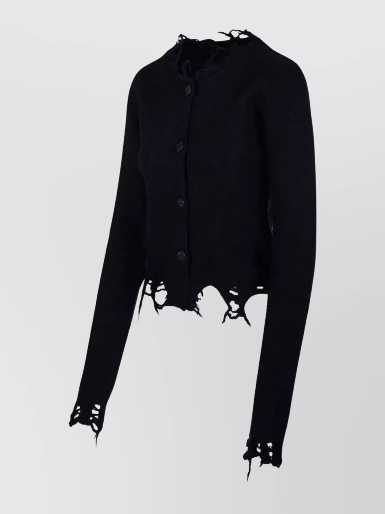 Haikure Distressed Cardigan With Fringed Hem And Cuffs