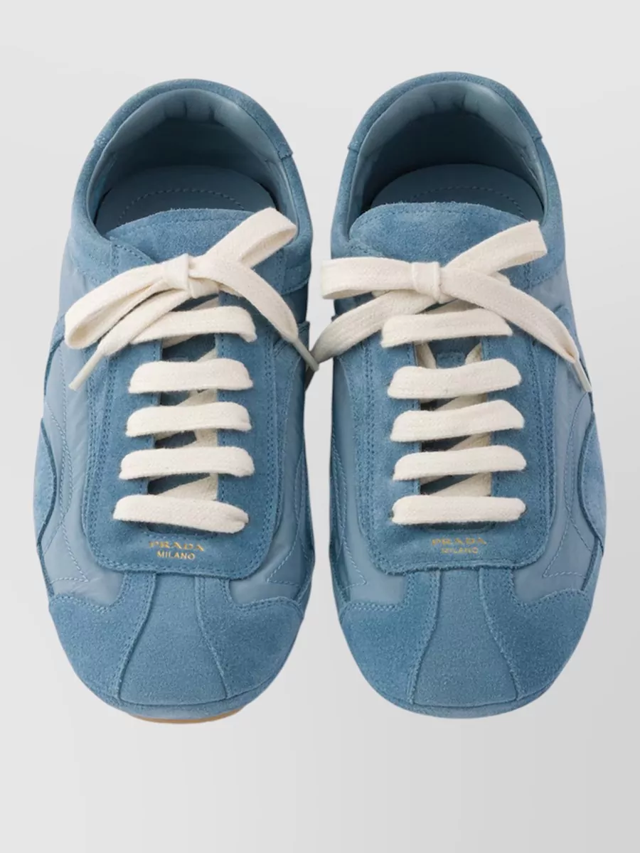 Prada Montecarlo Sneakers Round Toe Suede Panels Rubber Sole