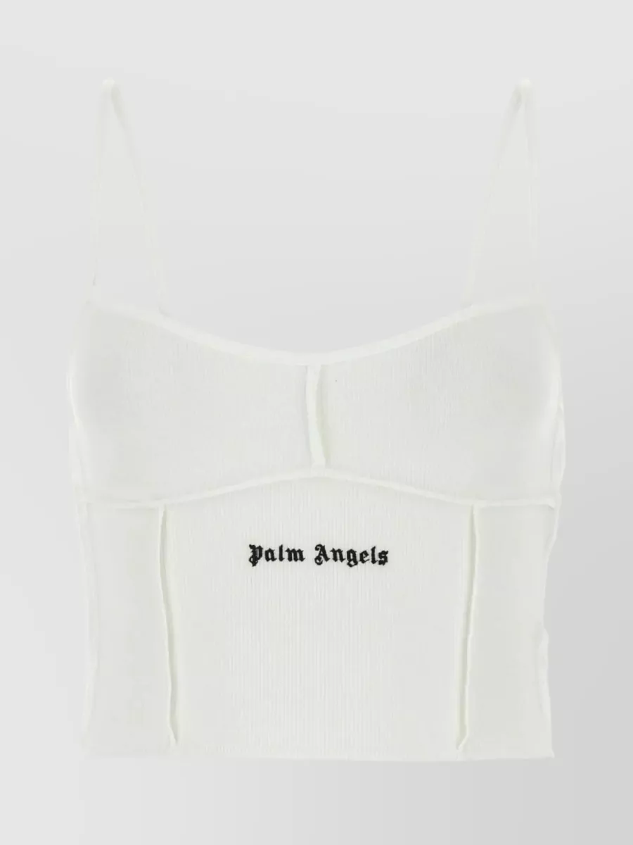 Shop Palm Angels Cotton Ribbed Crop Top In White