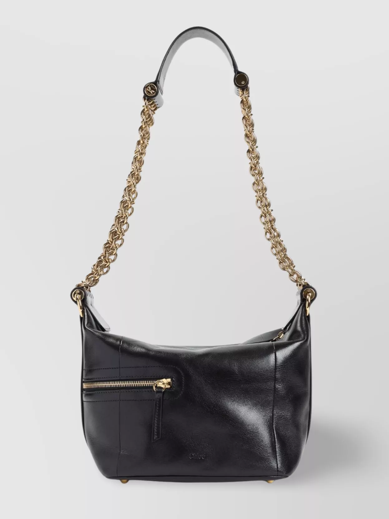 Chloé Sac Porté Épaule Camera Chain En Cuir Brillant Femme Noir Taille Onesize 100% Bubalus Bubalis, Farme
