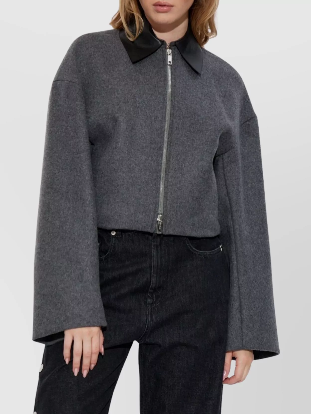 Sportmax Cropped Blazer With Leather Contrast Collar