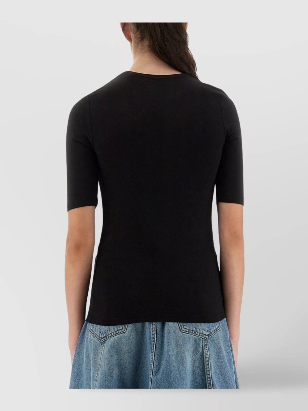 Rotate Birger Christensen Crew Neck Short Sleeves Stretch Fit Top In Black