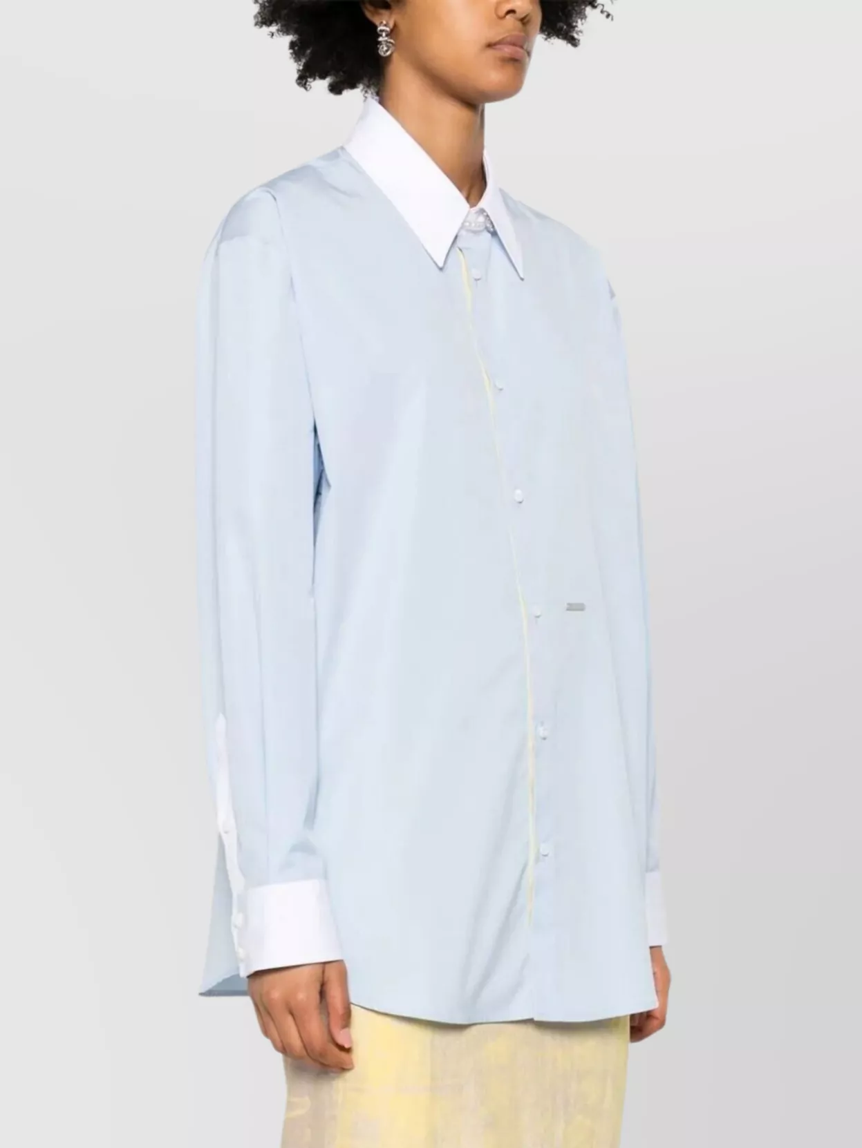 Dsquared2 Long Sleeve Shirt With Curved Hem And Contrast In Blue