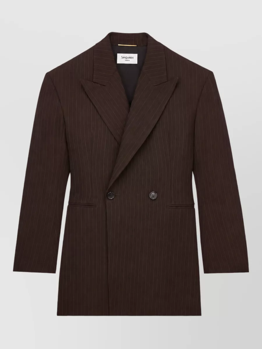 Saint Laurent wool double-breasted pinstripe suit jacket