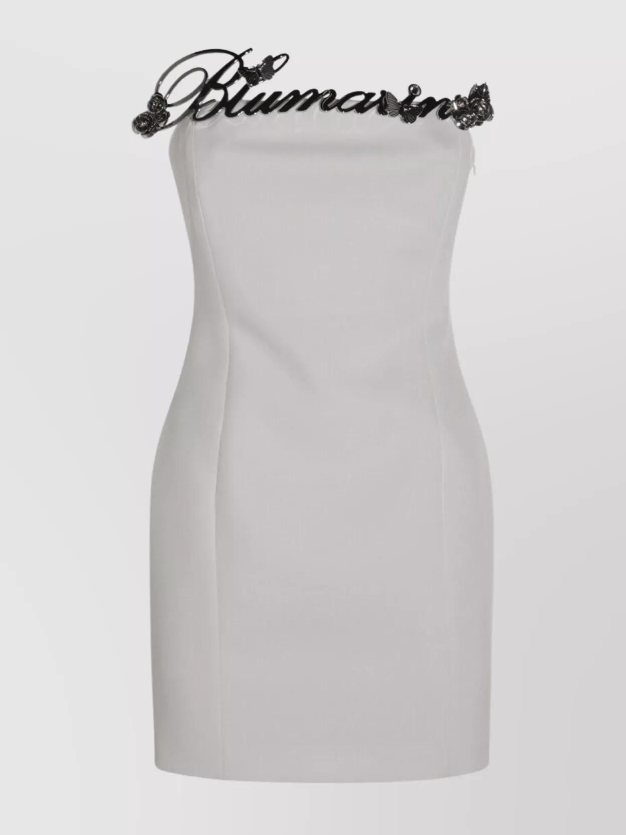 Blumarine Strapless Metallic Embellished Fitted Knee Length Dress In White