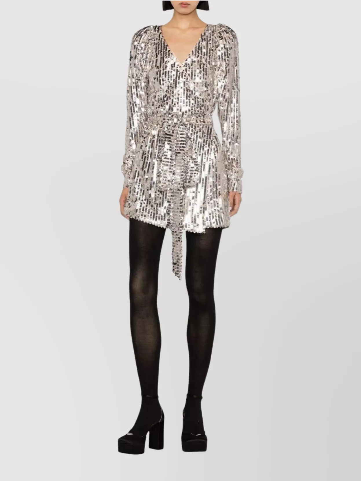 Rotate Birger Christensen Mini Dress With Belted Waist And Sequins In Multi