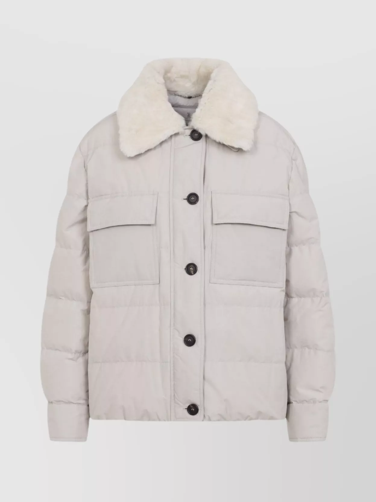 Brunello Cucinelli Shearling-collar Down Jacket In Gray