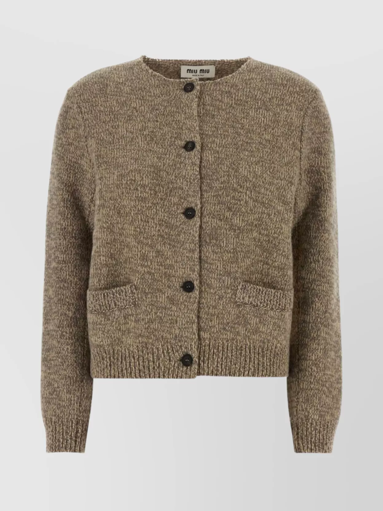 Miu Miu Wool Cardigan With Crew Neck And Pockets In Green