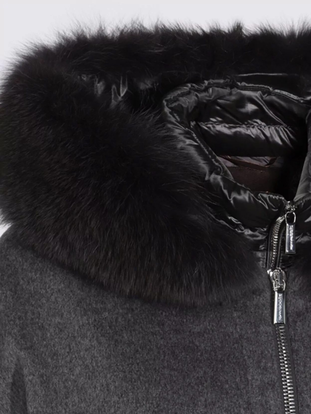Moorer Hooded Jackets With Fur Trim And Quilted Sleeves In Gray