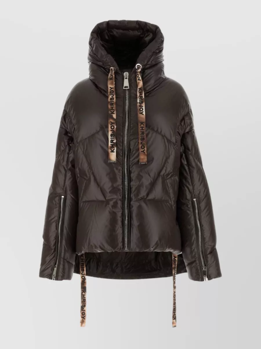 Shop Khrisjoy Nylon Hooded Down Jacket With Adjustable Hem In Black