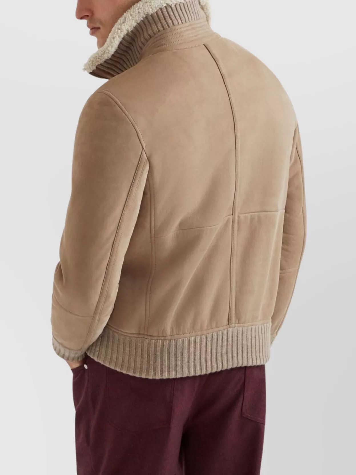 Brunello Cucinelli Bomber Jacket With Shearling Collar And Ribbed Finish